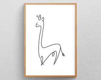 Giraffe Line Art, Nursery Wall Art, Safari Animals, Minimalistic, Abstract