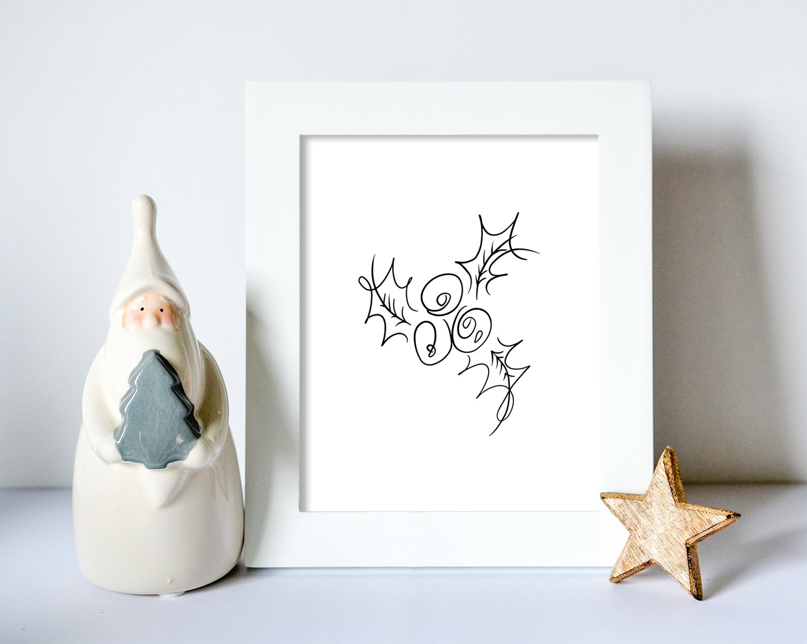 Mistletoe Line Art, Christmas Wall Art, Minimalistic, Abstract, One ...