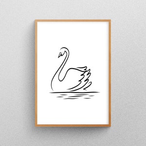 Swan Line Art, Nursery Wall Art, Lake Animals, Minimalistic, Abstract