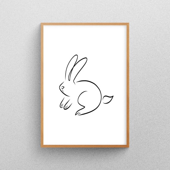 Rabbit Line Art Nursery Wall Art Cute Animals Minimalistic | Etsy