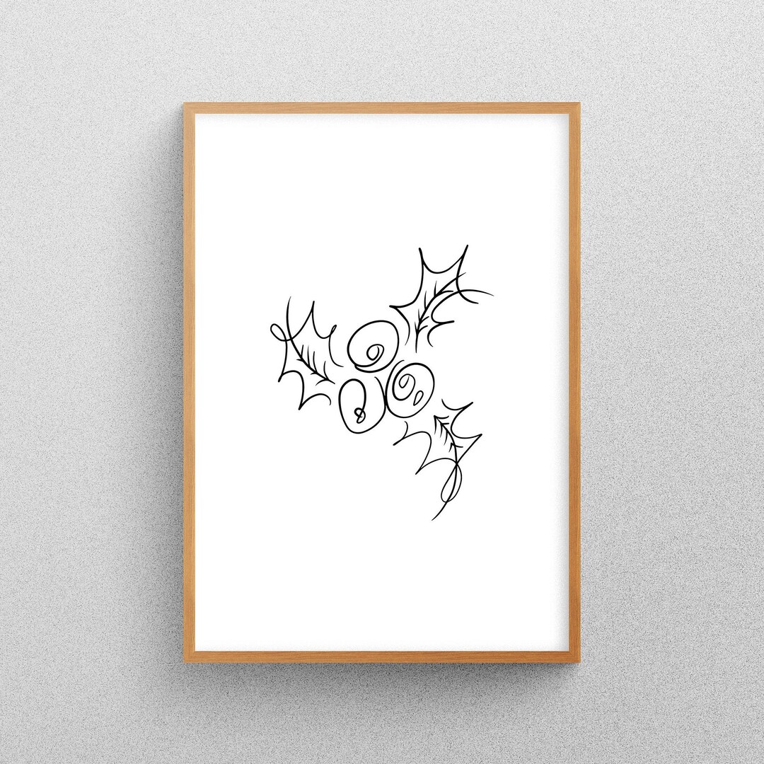 Mistletoe Line Art, Christmas Wall Art, Minimalistic, Abstract, One ...