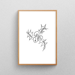 Mistletoe Line Art, Christmas Wall Art, Minimalistic, Abstract, One Line Drawing
