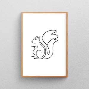 Squirrel Line Art, Nursery Wall Art, Forest Animals, Minimalistic, Abstract