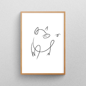 Pig Line Art, Nursery Wall Art, Farm Animals, Minimalistic, Abstract, One Line Drawing
