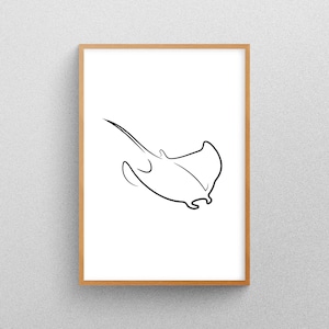 Manta Ray Line Art, Nursery Wall Art, Ocean Animals, Minimalistic, Abstract