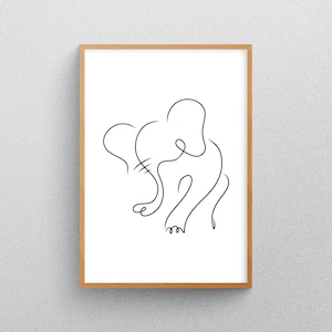 Elephant Line Art, Nursery Wall Art, Safari Animals, Minimalistic, Abstract