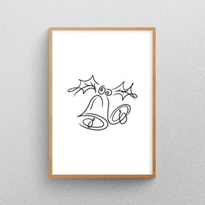 Jingle Bells Line Art, Christmas Wall Art, Minimalistic, Abstract, One Line Drawing