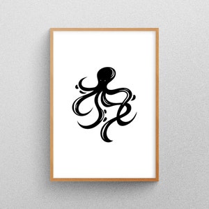 Octopus Digital Wall Art Print Abstract Drawing, Minimalistic