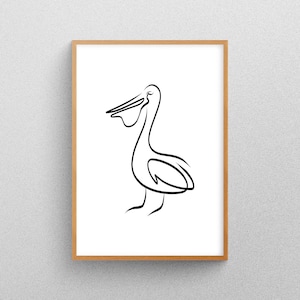 Pelican Line Art, Nursery Wall Art, Coastal Beach Animals, Minimalistic, Abstract
