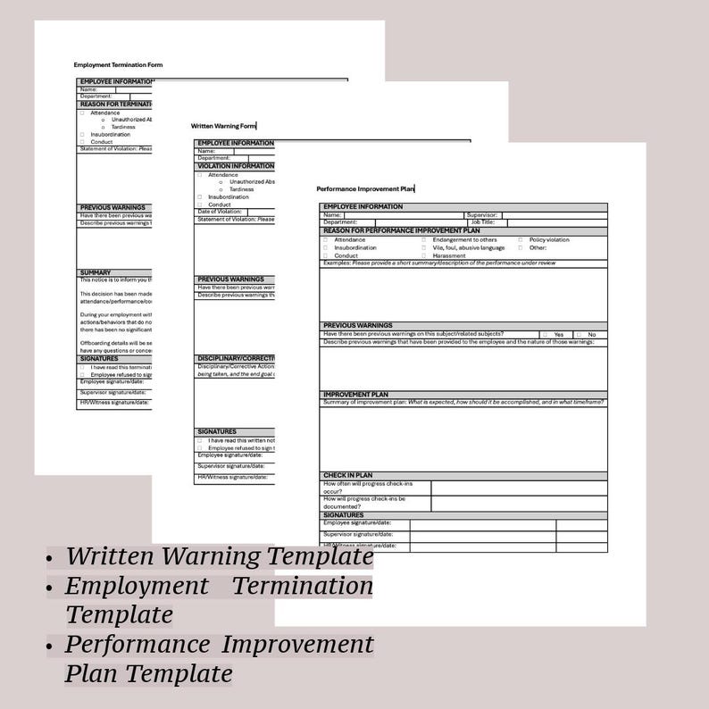 Performance Warning Plan Examples Employee Coaching Bundle - HR Forms for Businesses. Performance ...
