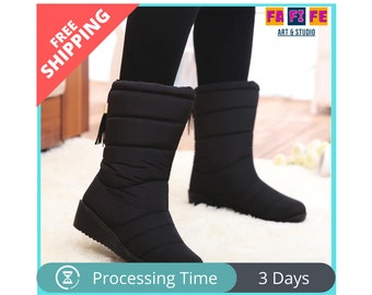 Women Winter Boots Waterproof Snow Boots Women Mid-calf Boots Winter Shoes For Woman Warm Plush Boots For Women Booties Slip On