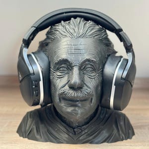 Albert Einstein Bust or Headset Holder | Paintable 3D Printed Headphone Holder from Ulm, perfect for decoration & gift ideas | Organization