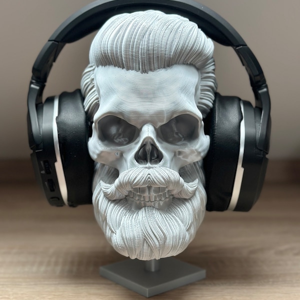 Cooler Totenkopf mit Bart | Cool Skull with beard | Headsethalter | Kopfhörerhalter | anmalbar
