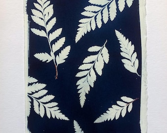 Original Cyanotype Print, with Stitching: Gone Ferning 2025