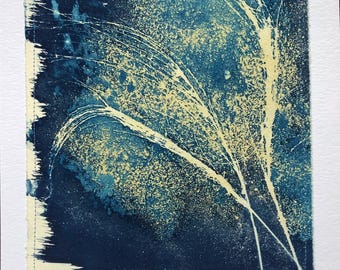Original Cyanotype Print, with Stitching: Broom 2025