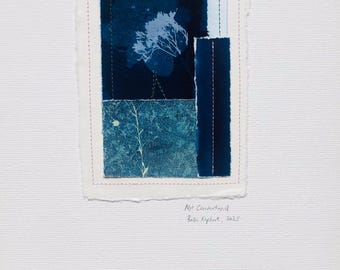 Cyanotype Collage, with Stitching: Not Conventional 2025