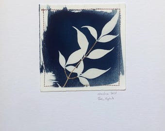 Original Cyanotype Print, with Stitching: Nandina 2025