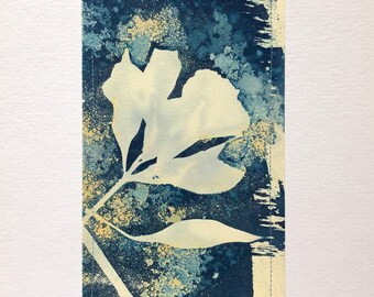 Original Cyanotype Print, with Stitching: Peruvian Lily 1 2025