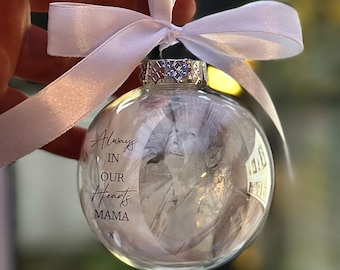Floating Photo memorial Memory Bauble, Special Bauble, Personalised Bauble, Special Memory Bauble, Photo Bauble, Feathers, Memorial Gift