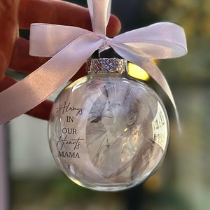 Floating Photo memorial Memory Bauble, Special Bauble, Personalised Bauble, Special Memory Bauble, Photo Bauble, Feathers, Memorial Gift