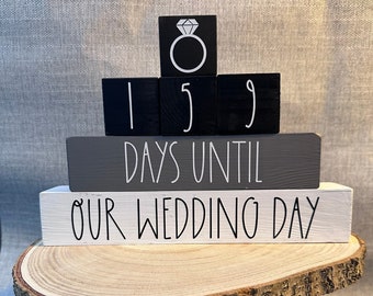 Wedding day countdown wooden blocks | decor | bride| groom | side piece | decals| countdown | black | white