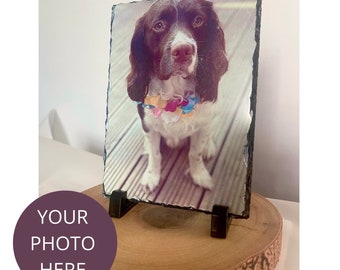 Personalised natural rock slate, custom photo with stands, photo gift, wedding gifts, Christmas, anniversary, Christmas, photo, family, pet