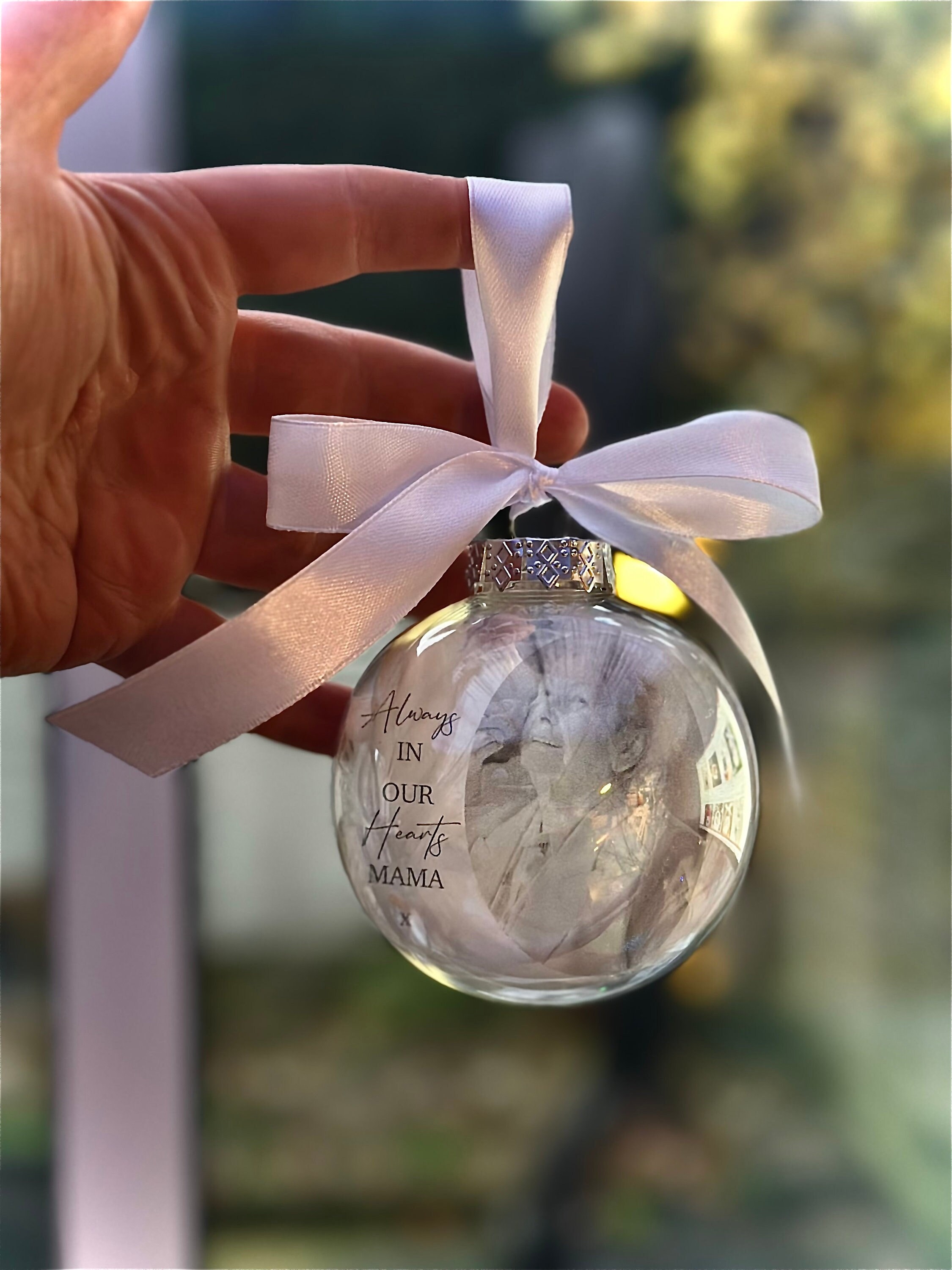 Floating Photo memorial Memory Bauble, Special Bauble, Personalised Bauble, Special Memory Bauble, Photo Bauble, Feathers, Memorial Gift