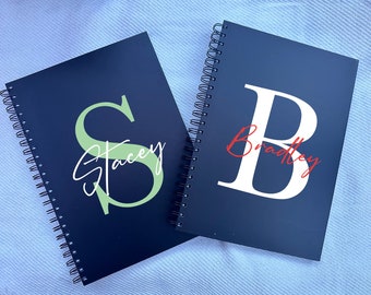 A4 Personalised Initial + Name  sketch book | A4 hard back | teacher | teenager | spiral | viynl | art book | any name | 140gsm | gift |