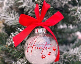 ANY WORDING! Personalised Christmas tree  bauble | hanging ornament | decoration | handmade | gift | feather | bow | pet | Memorial dog