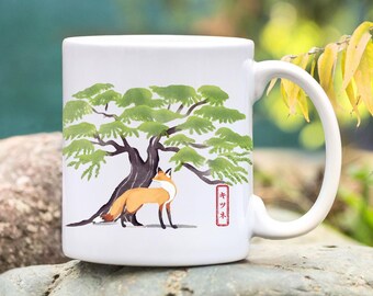 Mug japonais renard kitsune : art ukiyo-e, céramique 11 oz