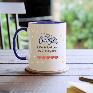 Gamer Valentine Gift, Life Better in 2 Players Mug, Pixel Video Games Mug, Nerdy Valentines, Gamer Couple Gifts, Valentine's Day Gift, Vday