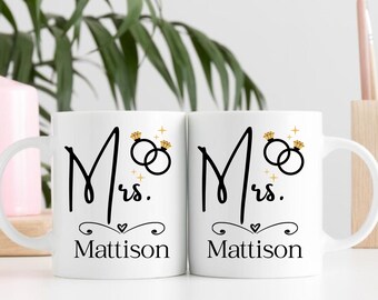 Personalized Mrs. & Mrs. Mugs - Gay Lesbian Wedding Gift
