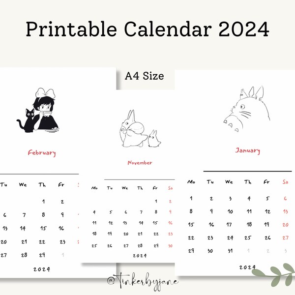 Calendar 2024 Anime Printable Etsy