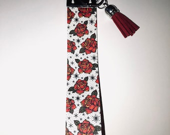 Red Roses Keyfob Wristlet Keychain Lanyard