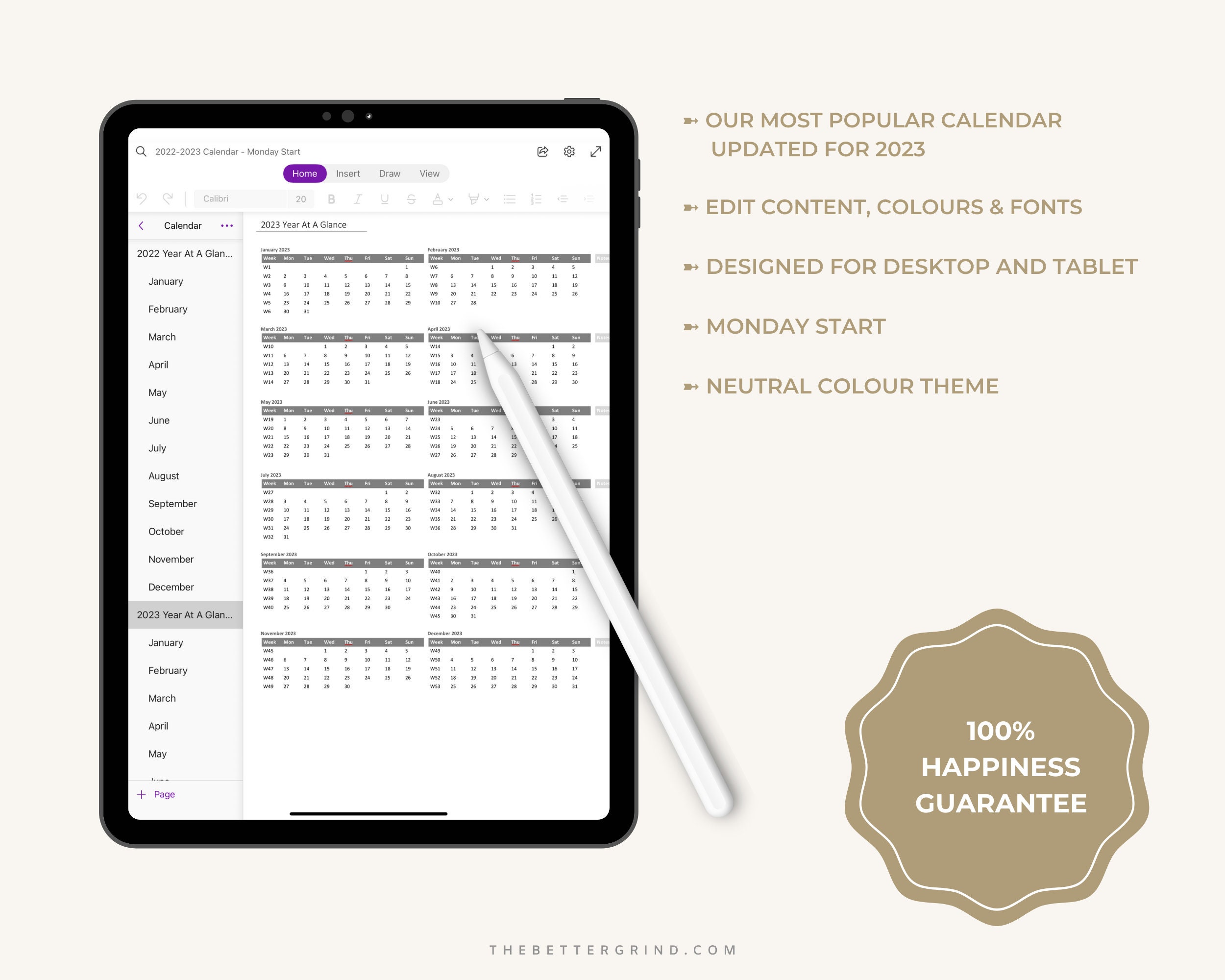 2023 Editable Onenote Calendar Yearly and Monthly Calendar - Etsy