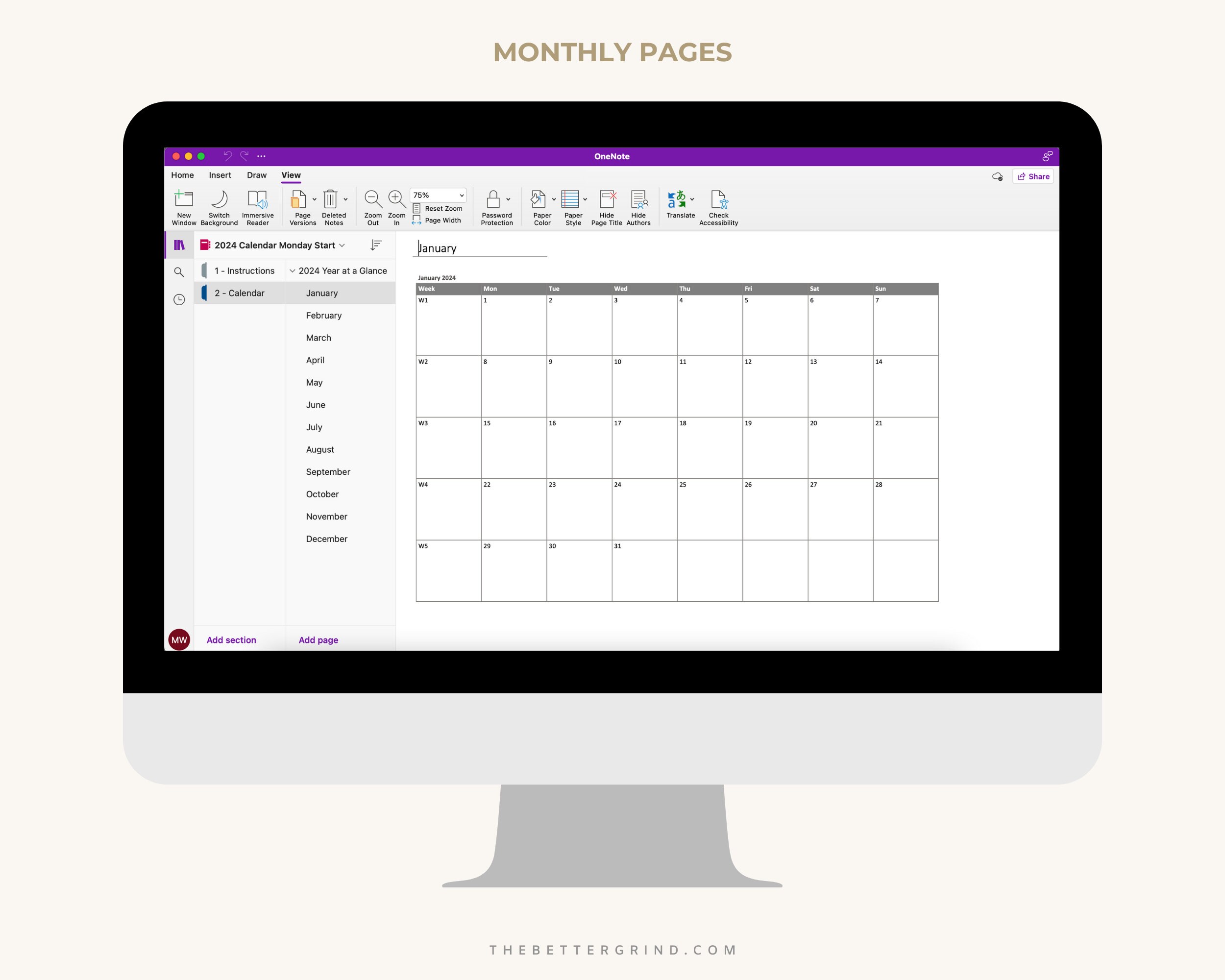 2024 Editable Onenote Calendar, Yearly and Monthly Calendar for