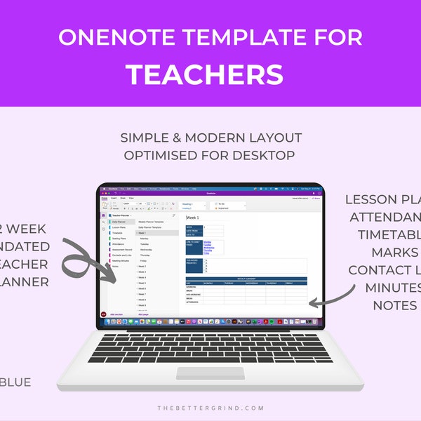 OneNote Teacher Planner, OneNote Undated Digital Planner for Secondary and High School Teachers, Lesson Plan Template, Attendance Tracker