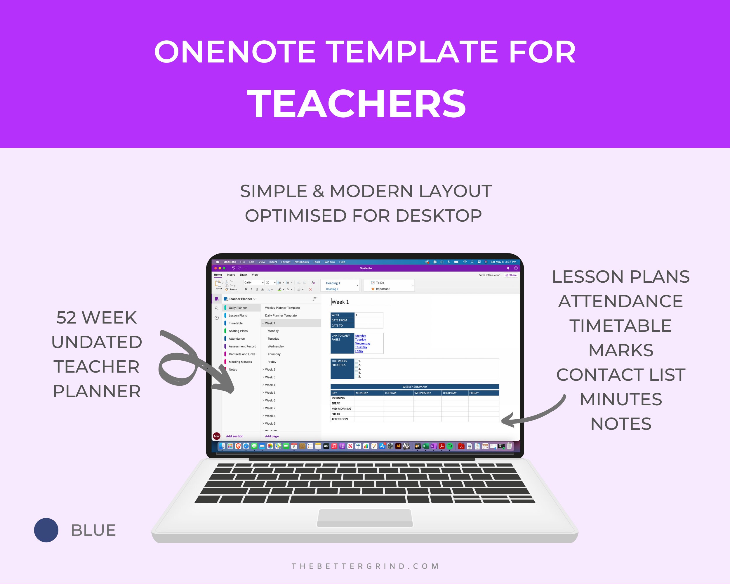 Onenote Teacher Planner Onenote Undated Digital Planner for Etsy