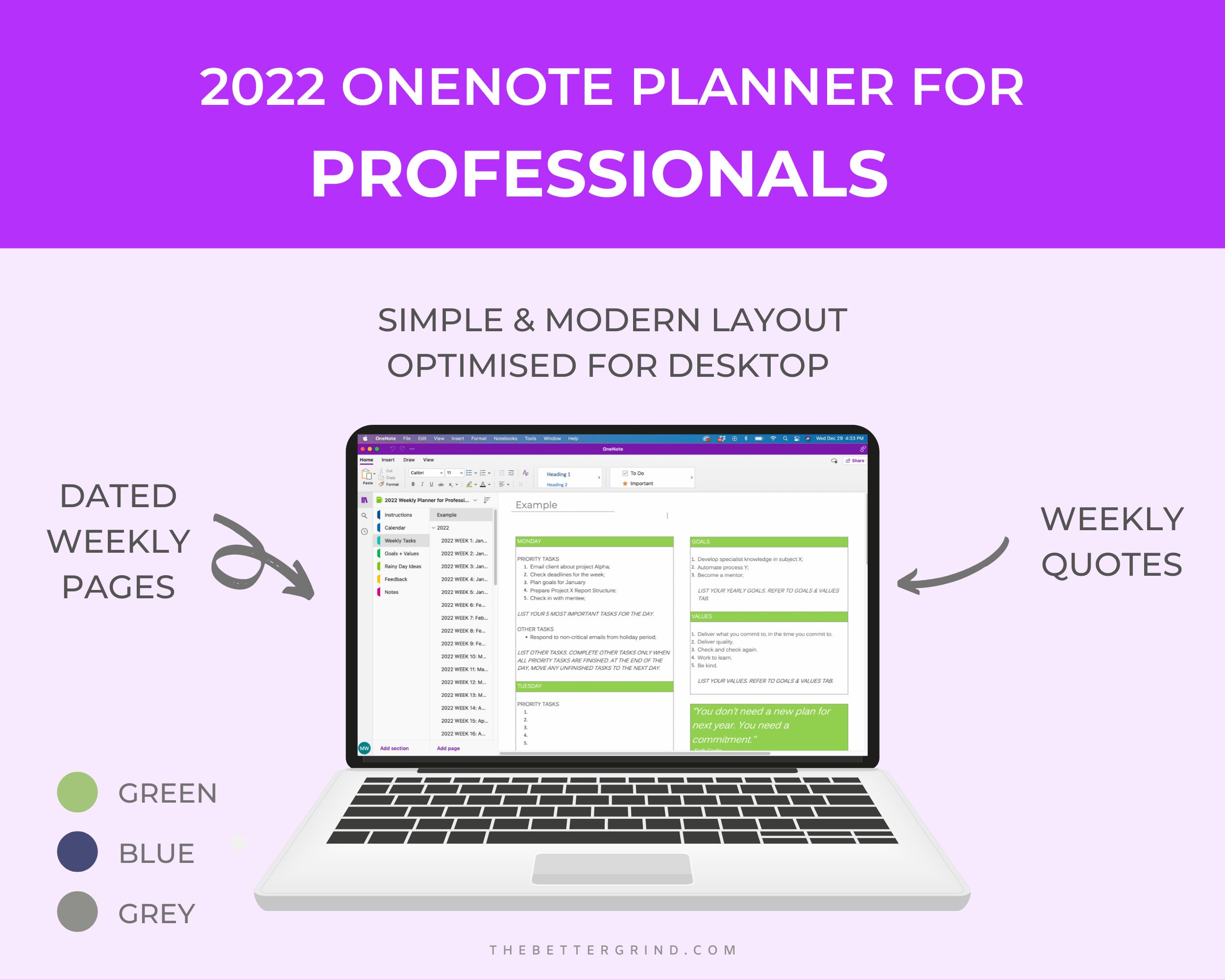 Onenote Calendar Template 2022 Onenote Planner For Professionals 2022 Onenote Digital | Etsy Australia