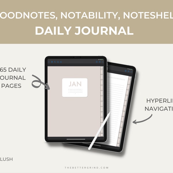 Digitales tägliches Journal für Goodnotes, Notability, Noteshelf, Notable, Morning Pages Journaling, Hyperlinked Tabs, 365 Tage PDF Journal, Tagebuch