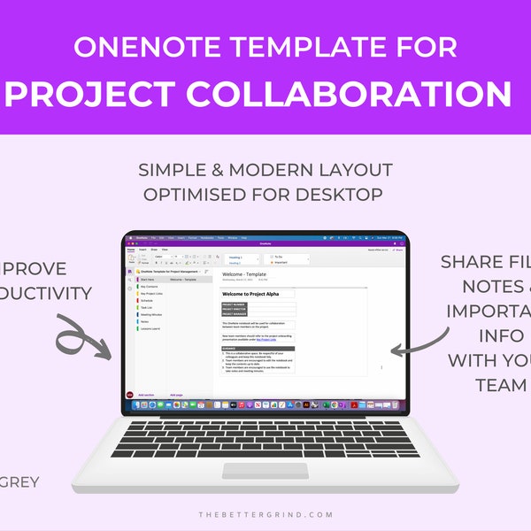 OneNote Projektmanagement Vorlage, Team Collaboration Planner Vorlage, Projektmanagement Planner, Digital Planner OneNote Arbeitsplaner