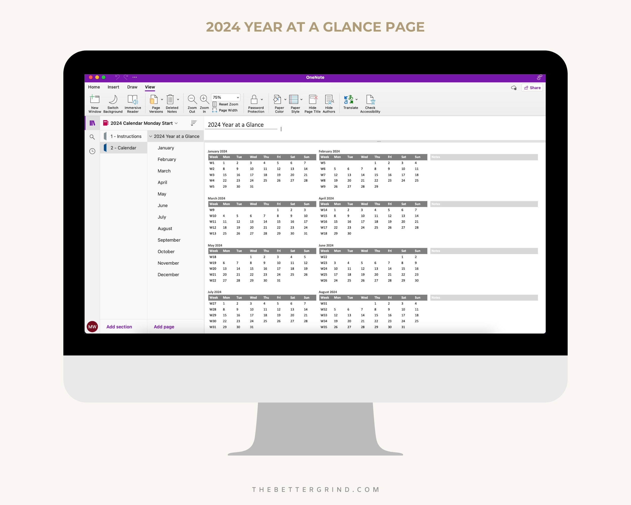 2024 Editable Onenote Calendar, Yearly and Monthly Calendar for