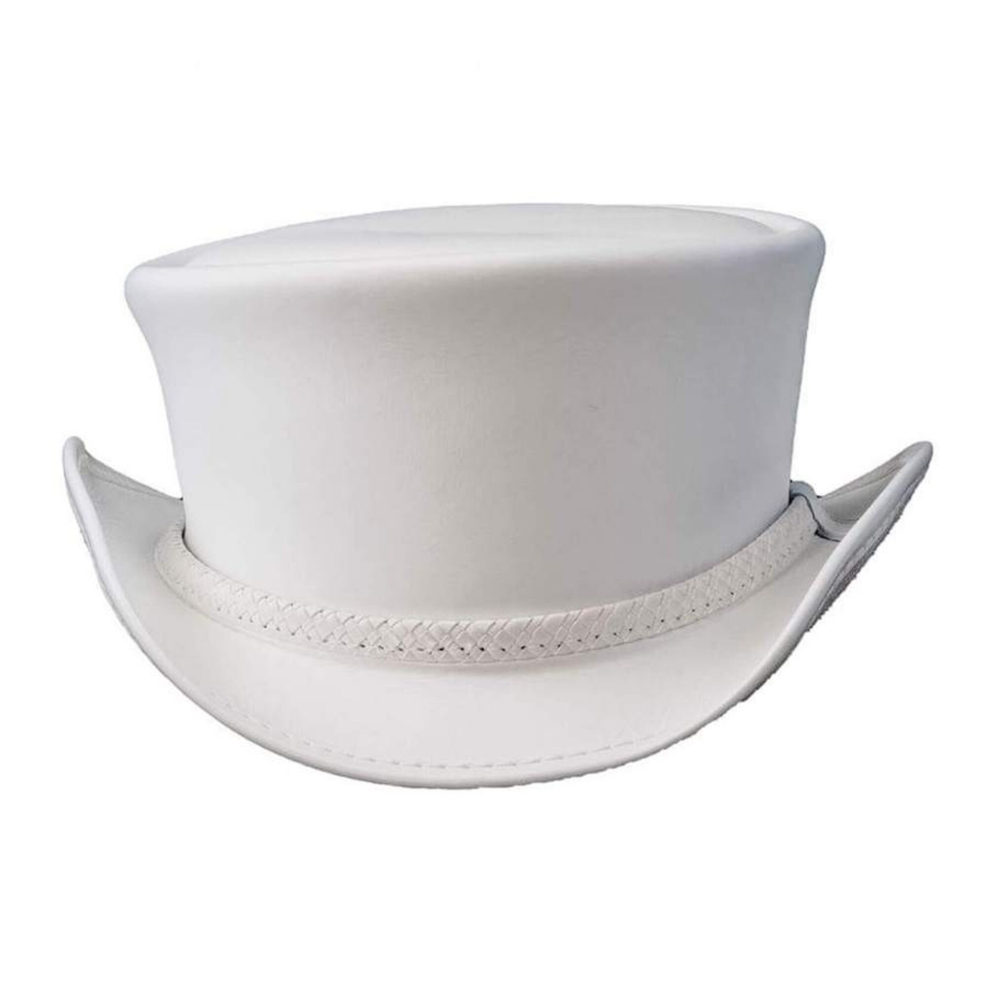 Leather Top Hat Buffalo Band White 