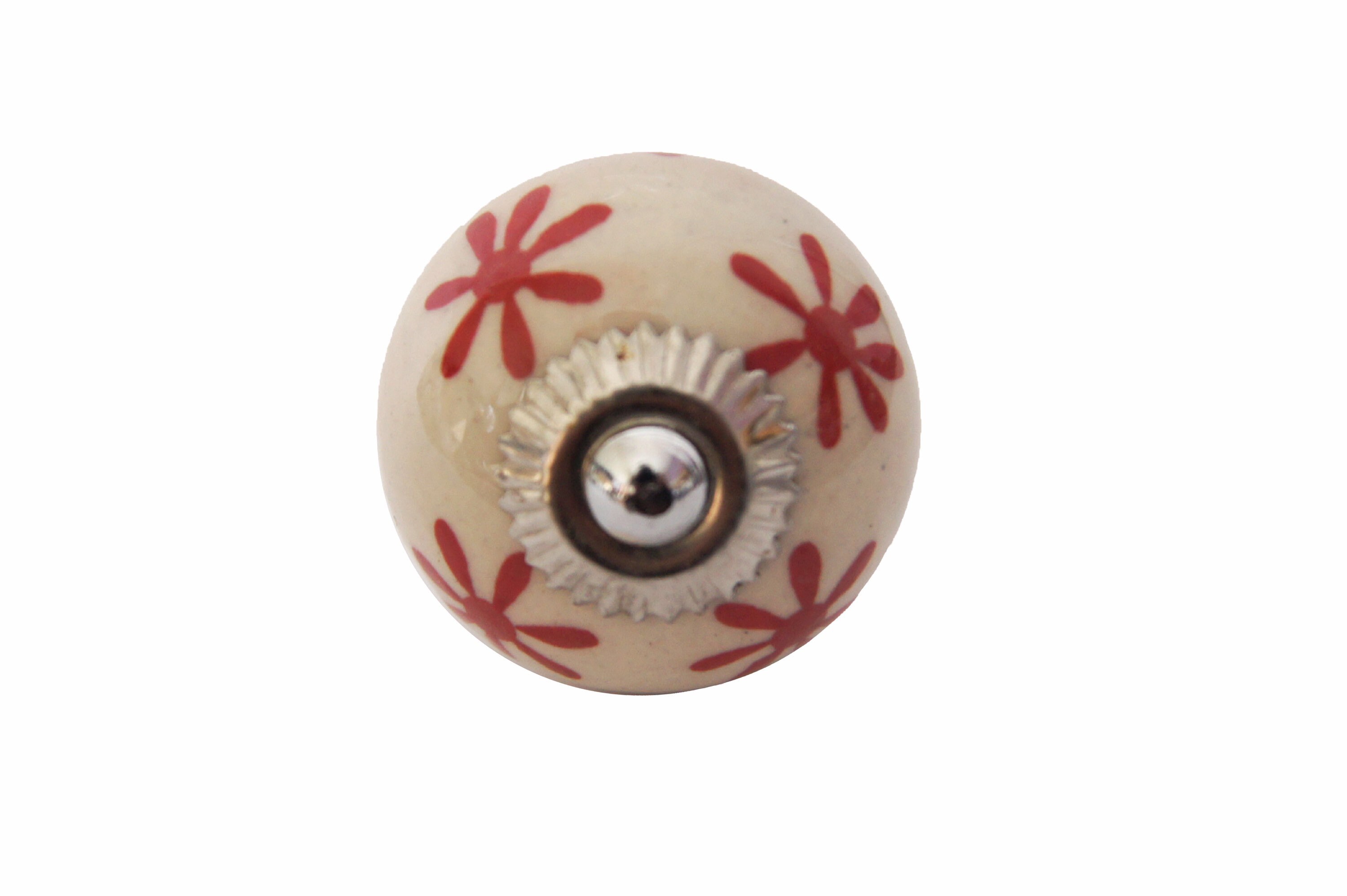 Bouton de Meubles, Céramique, Blanc Fleurs Rouge, Poignées Knob, Furniture Button, Schubladenknpfe, 