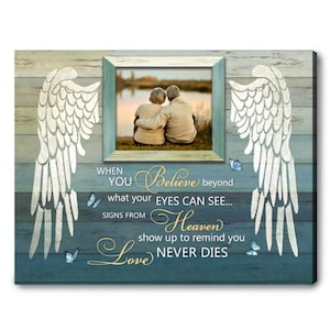 Love Never Dies Beautiful Angel Wings Personalized Canvas Print Sympathy Gifts Remembrance Gift Rustic Home Decor Family Loss Wall Art Print