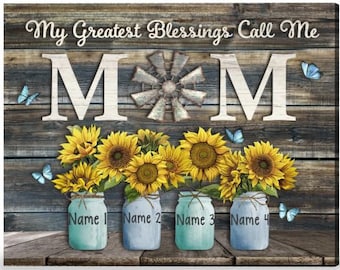 Personalized Sunflower Mom Canvas | Custom Floral Family Art