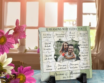 12 Reasons Why I Love You, Custom Photo Couple Gifts, Personalized Valentine's Day or Romantic Anniversary Gift for Boyfriend