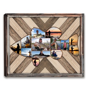 Custom Bass Fish Shape Wall Art | Custom Fishing Collage Canvas, Fishing Dad, Gift for Dad,Bass Fishing Gift, Best Gift For Fishing Men