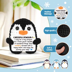 Tiny Detalles Positive Crochet Penguin, Crochet Support Buddies with Positive Card, Mini szydełkowane pluszowe zwierzęta prezent urodzinowy, prezent na rozweselenie
