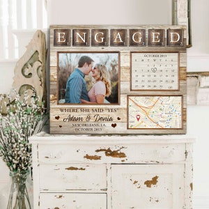 Cadeau fiançailles personnalisé | Cadeau unique pour les nouvelles fiancées | Impression de carte personnalisée Cadeau de fiançailles Art sur toile